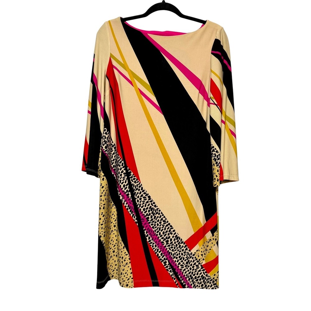 Kelly & Diane Graphic Color Block Dress Womens Sz 8 Mob Wife Euro Glam Statement